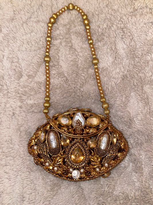 Mini Clutch Golden Pearl & Crystals